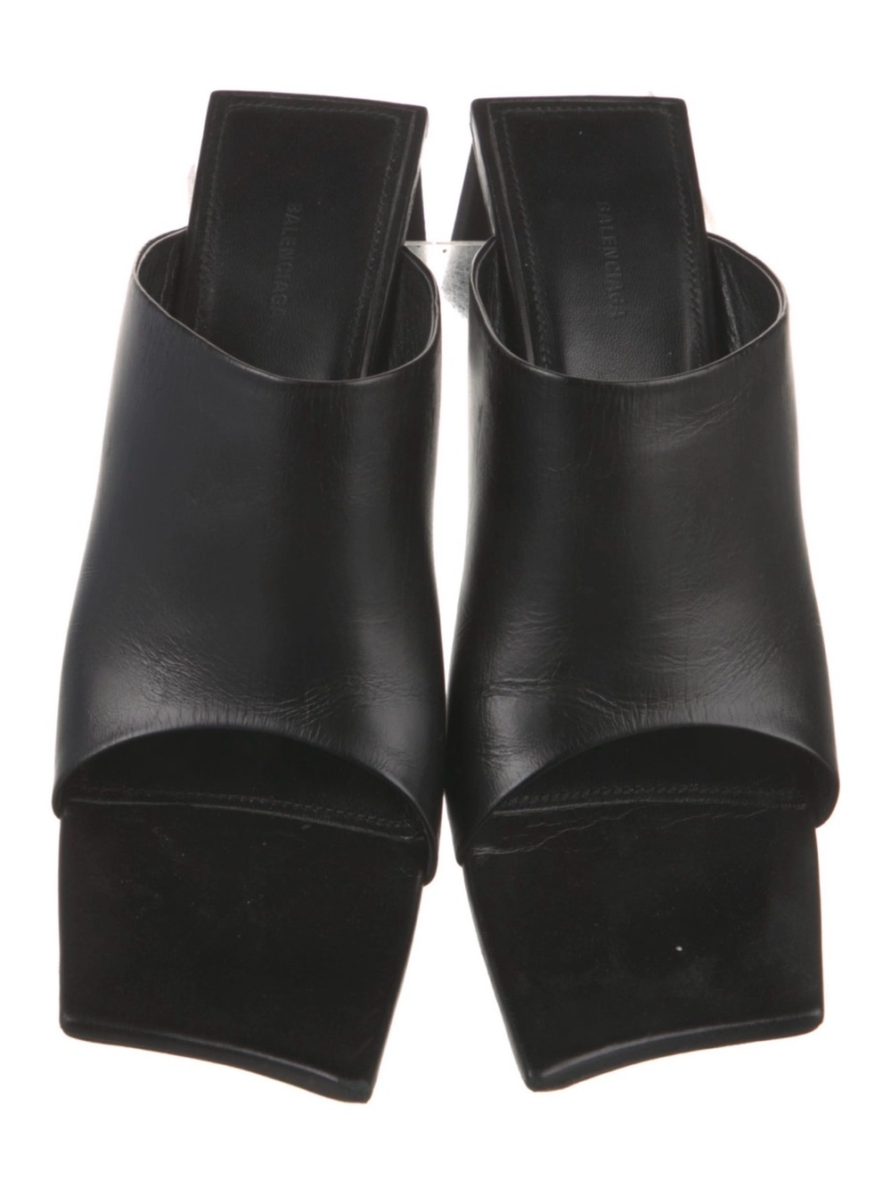 Balenciaga Black Leather Open-Toe Mule Heels/Slides women’s size 38.5